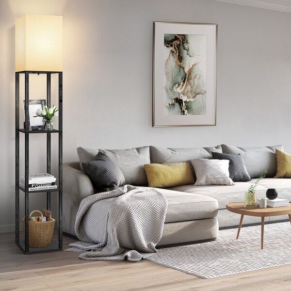 63 Dimmable LED Column Floor Lamp with Shelves Remote Control N A Black