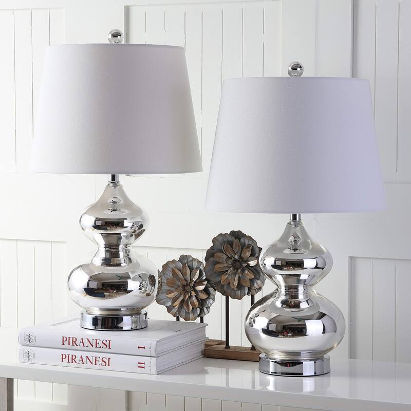 SAFAVIEH Lighting 24-inch Eva Double Gourd Glass Silver Table Lamp (Set of 2) - 14"W x 14"D x 24"H