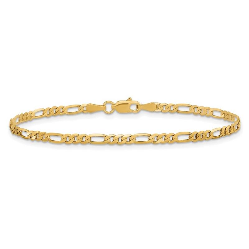 Curata 10k Yellow Gold Unisex 2.75mm Flat Figaro Chain Bracelet - 7" 8" 9"