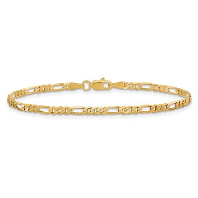 Curata 10k Yellow Gold Unisex 2.75mm Flat Figaro Chain Bracelet - 7" 8" 9"