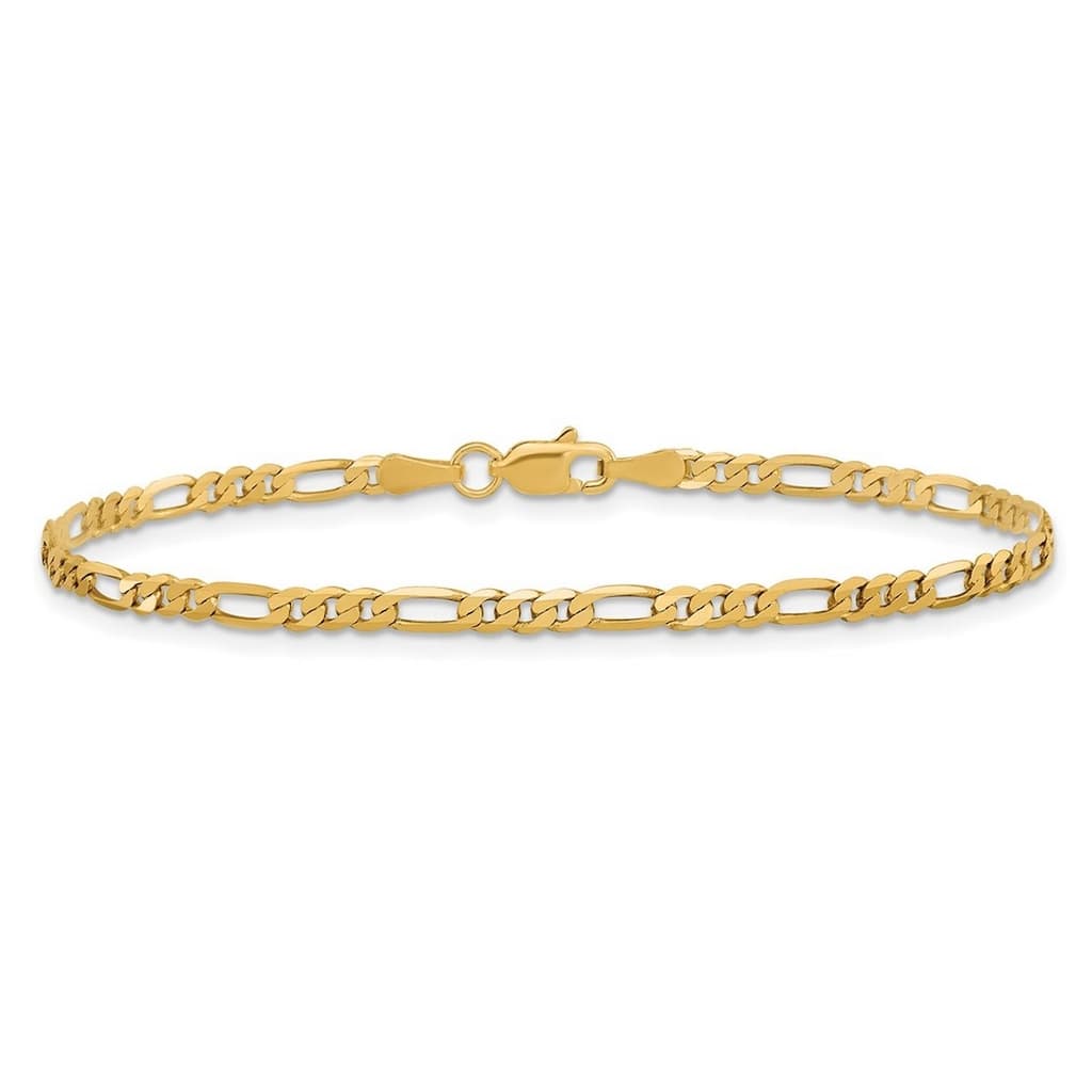 Curata 10k Yellow Gold Unisex 2.75mm Flat Figaro Chain Bracelet - 7" 8" 9"