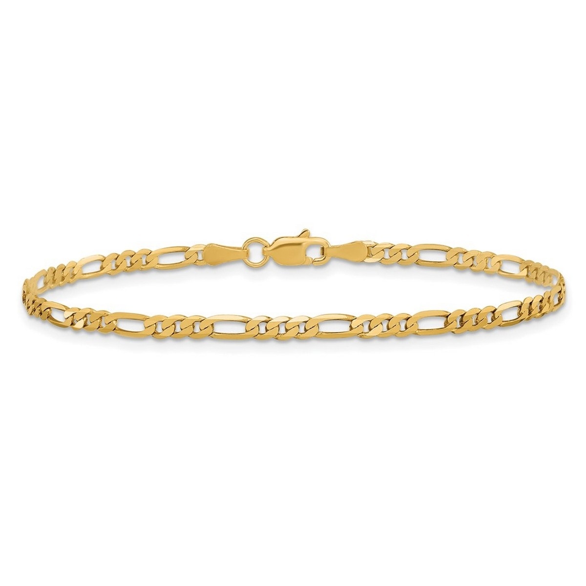 Curata 10k Yellow Gold Unisex 2.75mm Flat Figaro Chain Bracelet