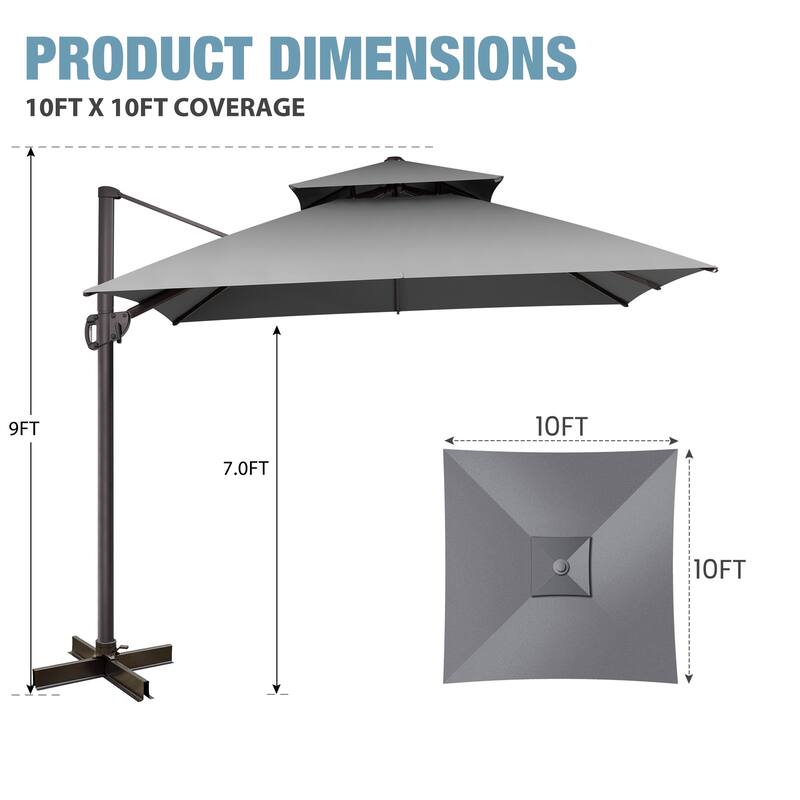 VredHom 10x10 FT Outdoor Patio Cantilever Offset Umbrella 360 degrees Rotation