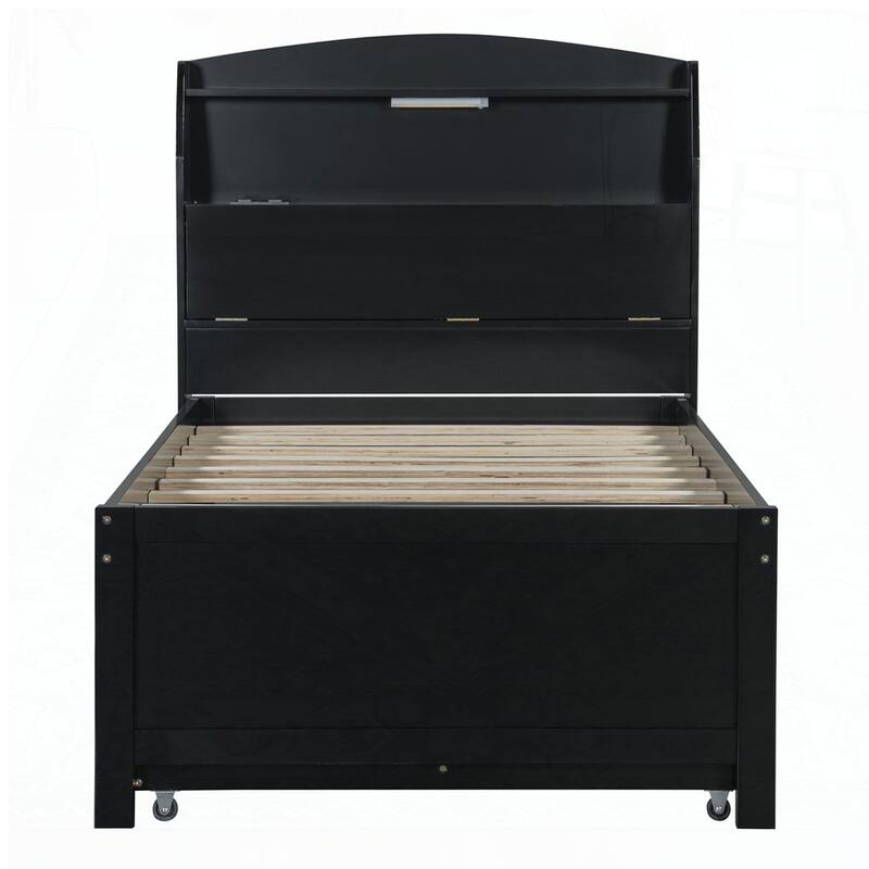 Wooden LED Platform Bed with Trundle