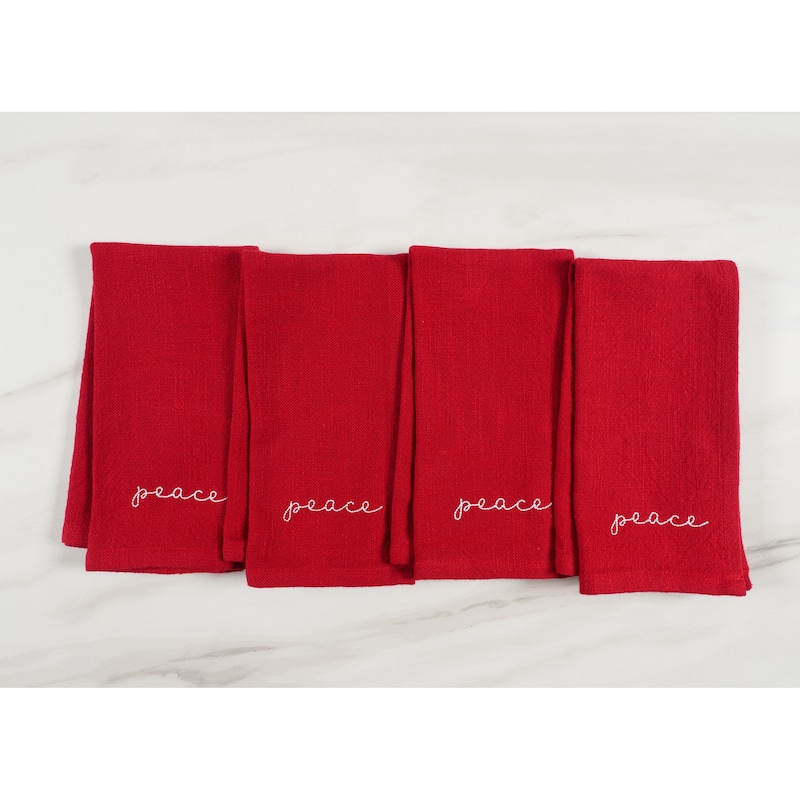 Napkins Holiday Red Embroidered Monaco - Peace (Set of 4) - 20" x 20"