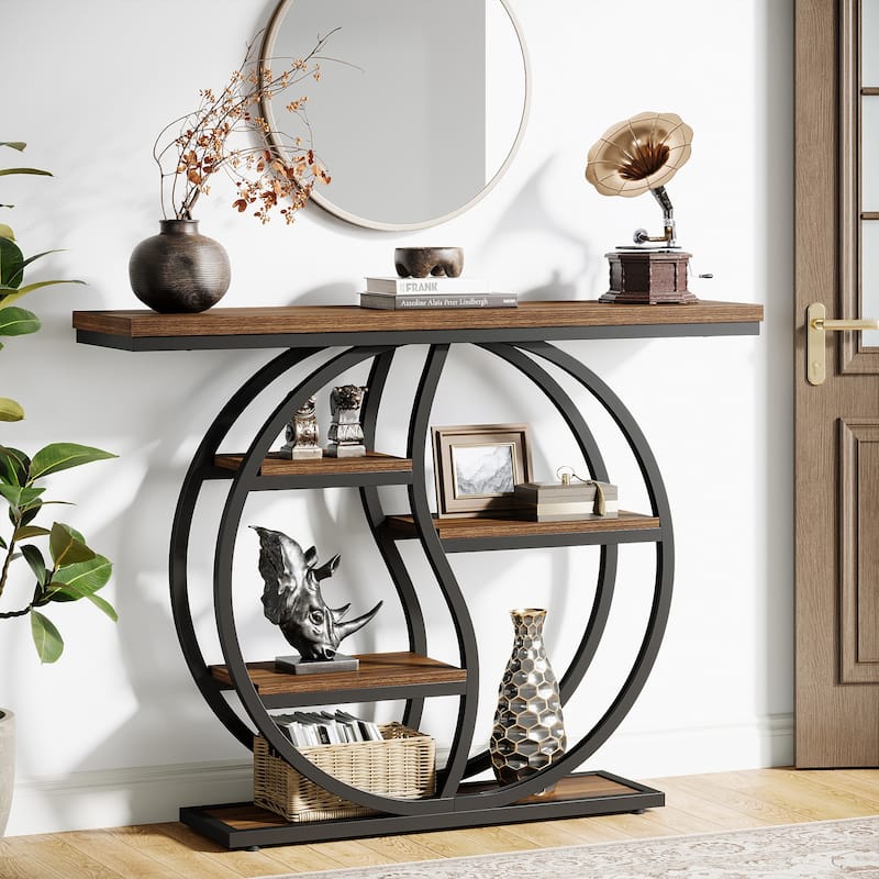 Industrial 5-Tier Console Sofa Table with Storage for Small Spaces