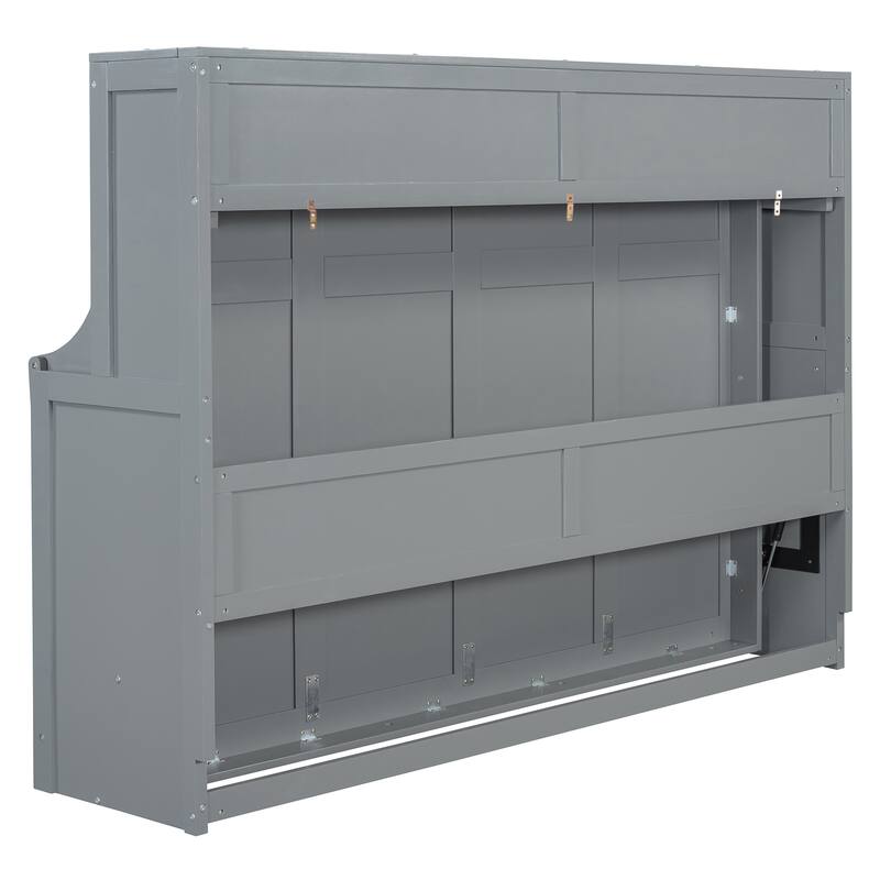 Space-Saving Full/Queen Murphy Bed with Hydraulic Lift and Desk, Gray