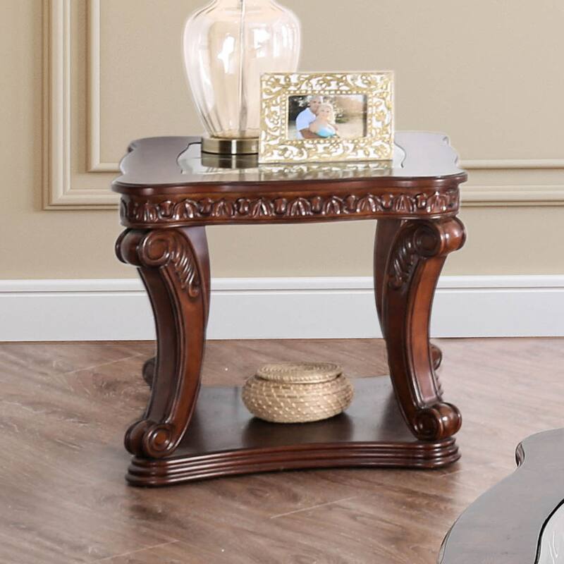 Derg Traditional Oak 26-inch Glass and Wood Shelf-base Side Table by Furniture of America