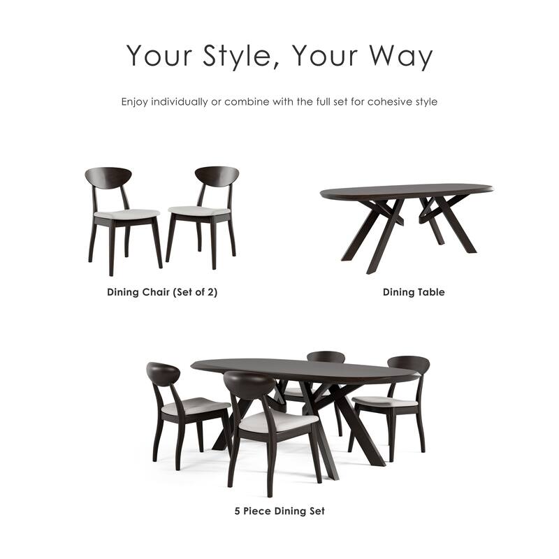 Furniture of America Abigail VI Mid-Century Modern 7-Piece Black Handfinished Solid Wood Dining Set