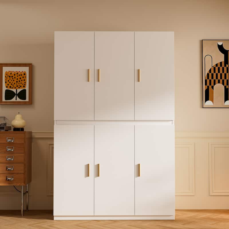 Meyreso White Minimalist Modular Wardrobe Closet with Drawers, Convertible Stacking Armoire - N/A