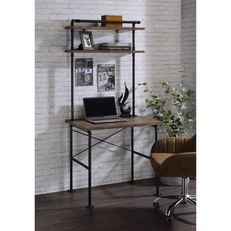 Ensata Rustic Oak & Black Finish Writing Desk