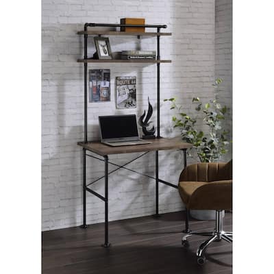 Sturdy Rustic Oak Writing Desk with Industrial Design for Efficient Work