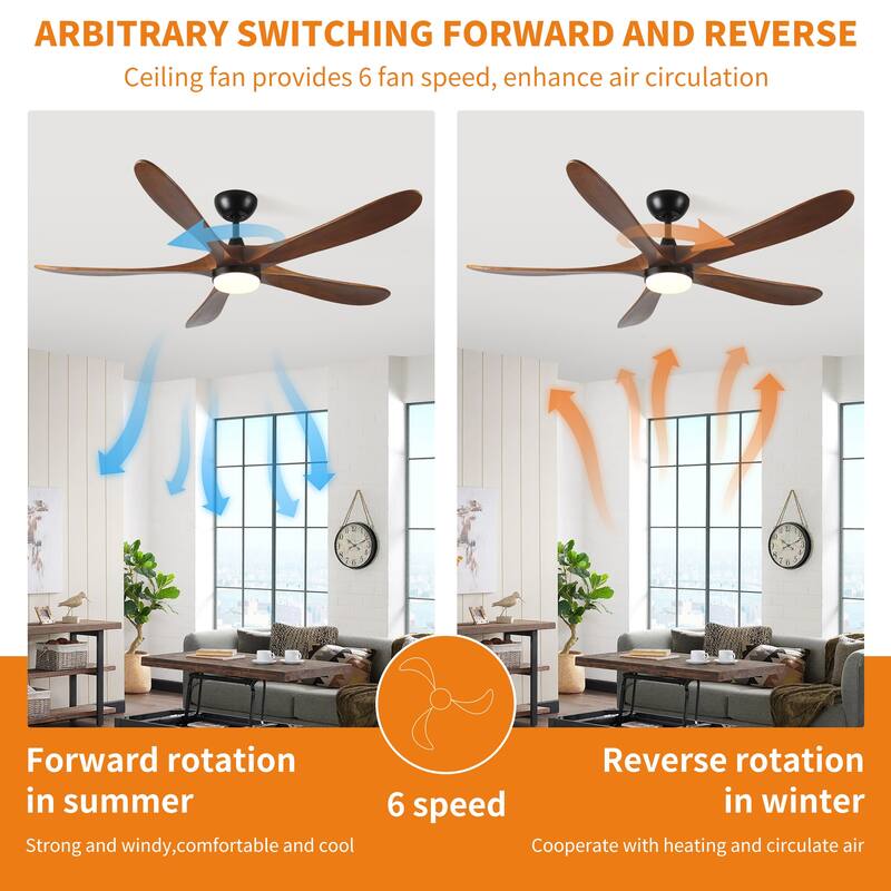 Quiet Energy-Efficient Reversible DC Motor Ceiling Fan with 3 Dimmable Light Colors, 6-Speed Remote Control