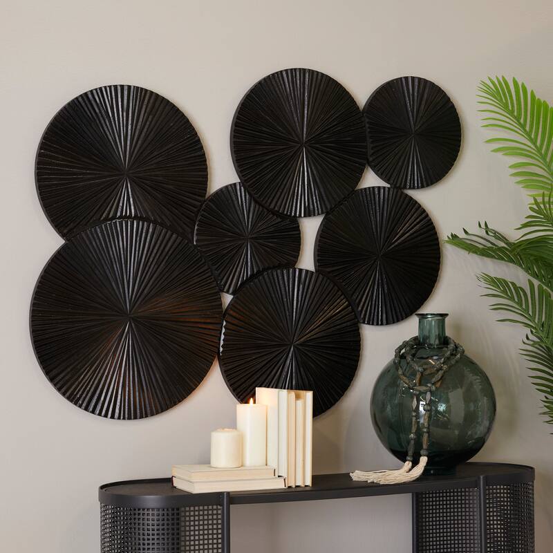 Delicate Wood Carved Pinwheel Plate Wall Decor - White or Black - Black