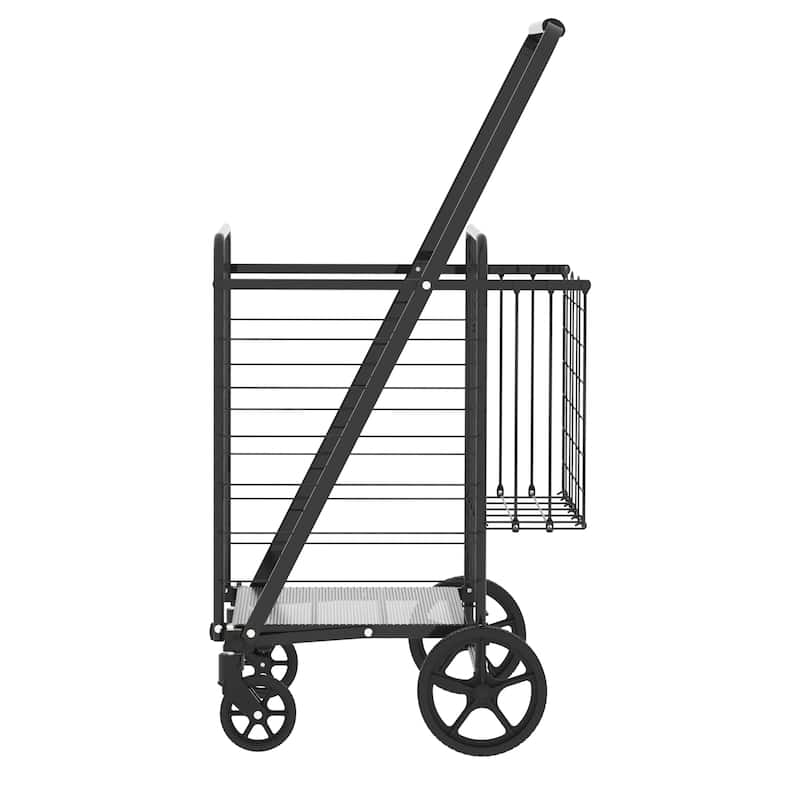 Foldable Extra Large Grocery Shopping Cart w/ Double Basket and 360 Rolling Swivel Wheels