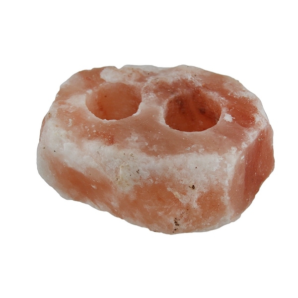 Natural Raw Himalayan Rock Salt Double Tealight/Votive Candle Holder 6 Inch - peach