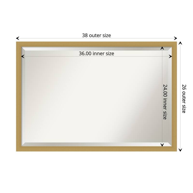 Beveled Bathroom Wall Mirror - Grace Brushed Narrow Frame - Outer Size: 38 x 26 in - Grace Brushed Gold Narrow
