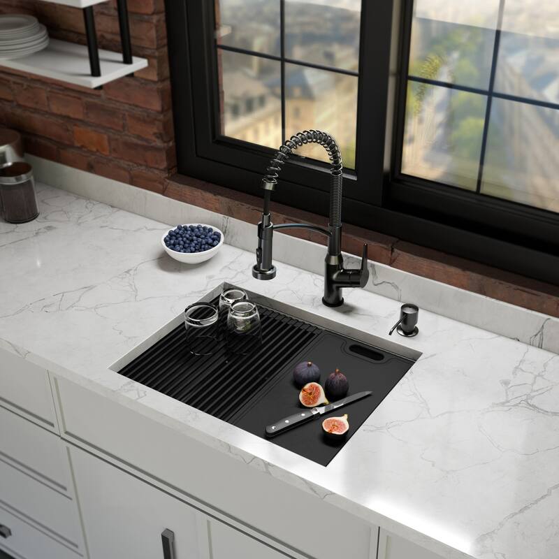 Matrix 24" Undermount Workstation 16 Gauge Single Bowl Stainless Steel Kitchen Sink with Accessories