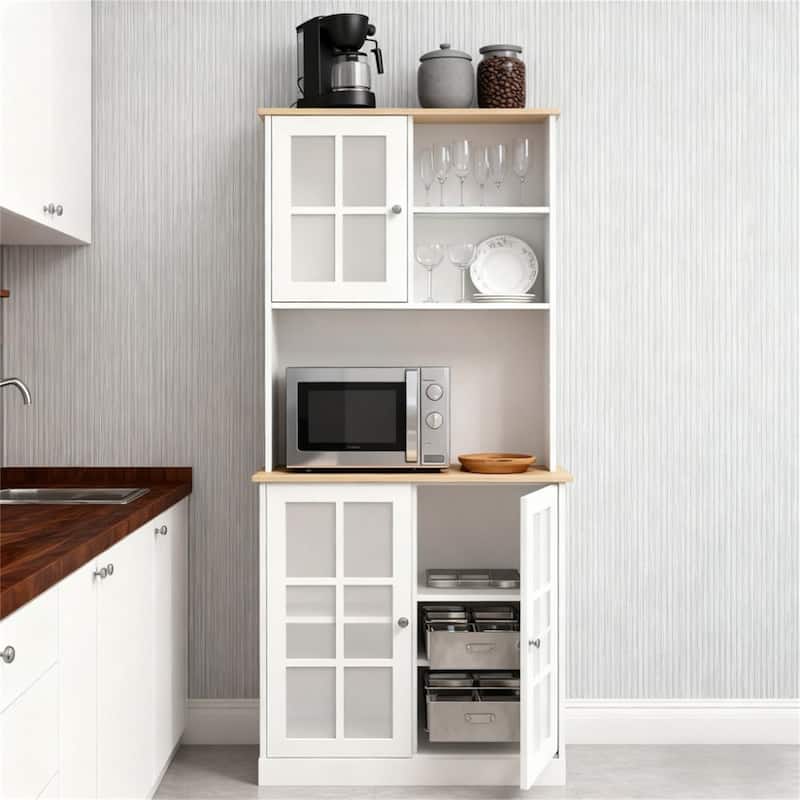 Freestanding Kitchen Pantry Cabinet with Hutch