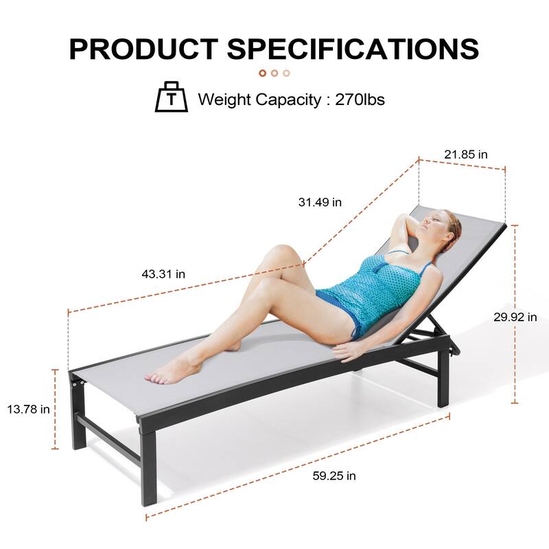 Outdoor Pool Lounger Aluminum All-weather Adjustable Chaise Lounge Chair - See Picture