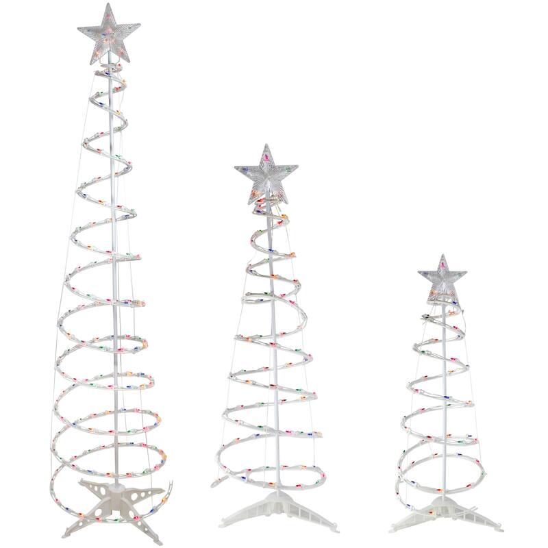 Set of 3 Lighted Spiral Christmas Trees - 3' 4' and 6' - Multicolor