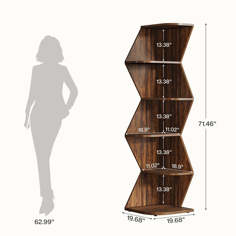 Industrial 5-Tier Corner Shelf Bookshelf with Storage for Living Room