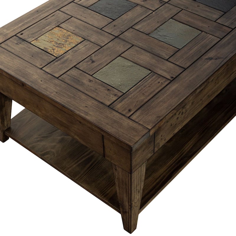 Arrowcreek Lift Top Cocktail Table, End Tables Set - Reclaimed Wood & Stone