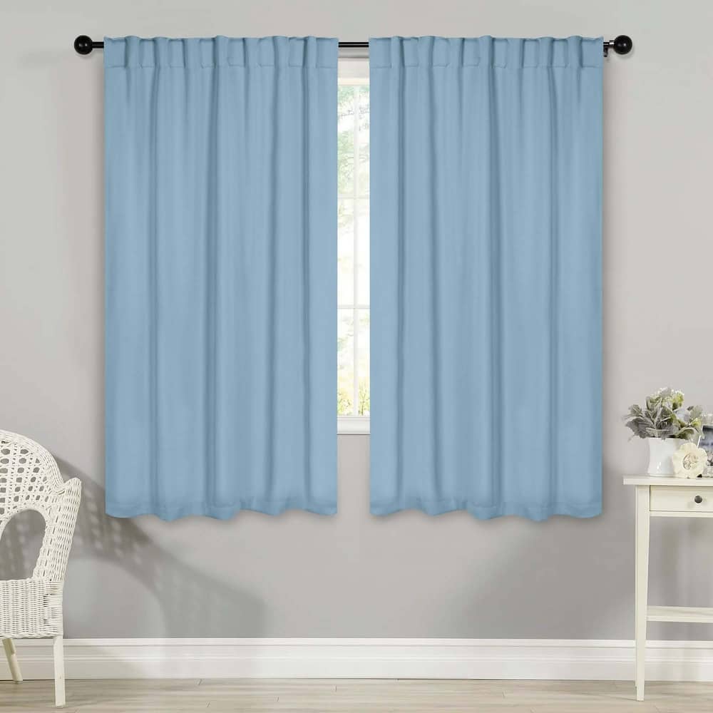 Superior Solid Machine Washable Room Darkening Blackout Curtains with Back Tabs, Set of 2