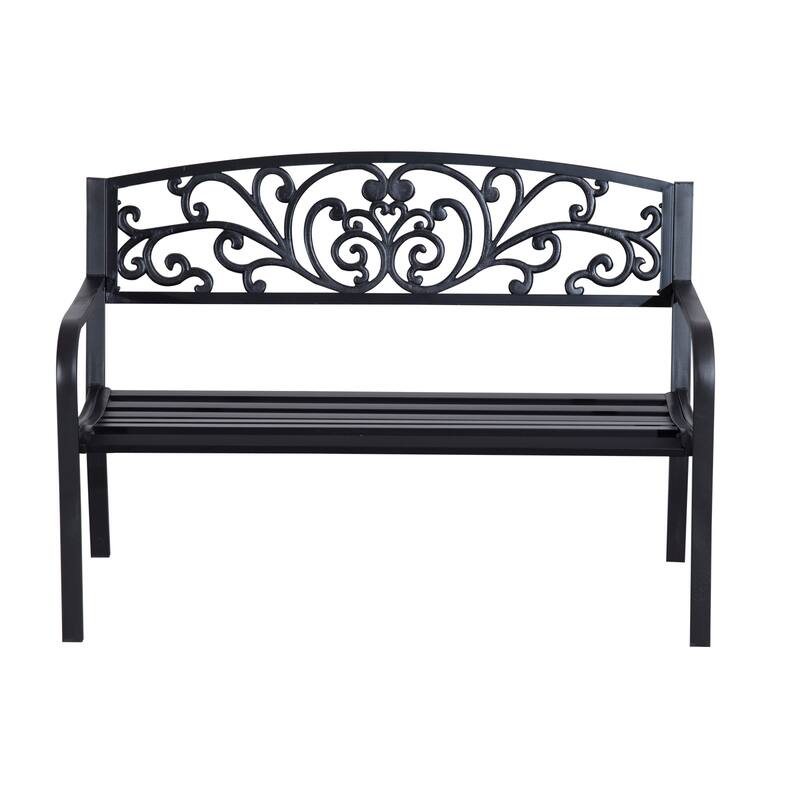 Outsunny 50" Blossoming Pattern Garden Decorative Patio Park Bench with Beautiful Design & Seats for 3 People