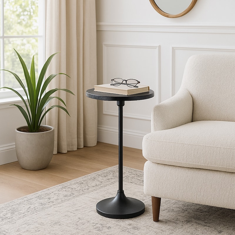 Modern Small Accent End Table with Metal Base - 27" - Black - 27.25"