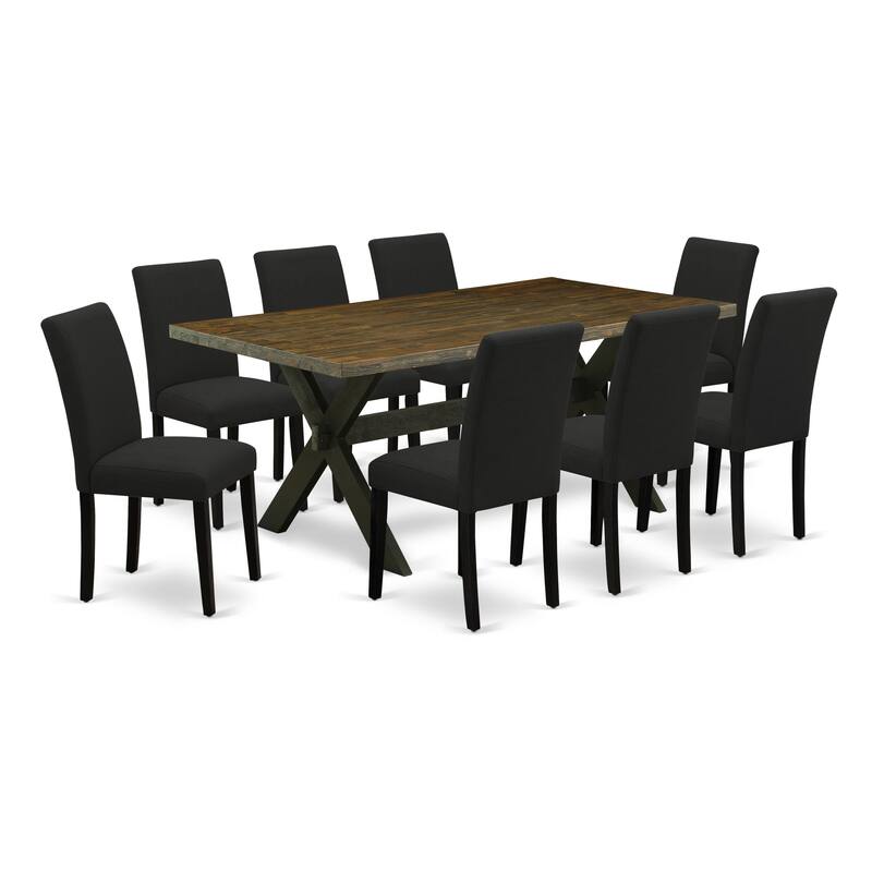 East West Furniture Dining Table Set- a Kitchen Table and Black Linen Fabric Parson Chairs, Wire brushed Black.(Pieces Options)