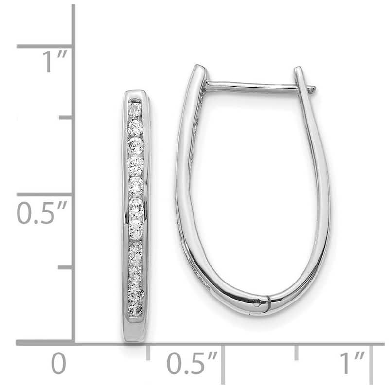Curata 14k White Gold Diamond Oval Hoop Earrings - 22x13mm Wide 2mm Thick
