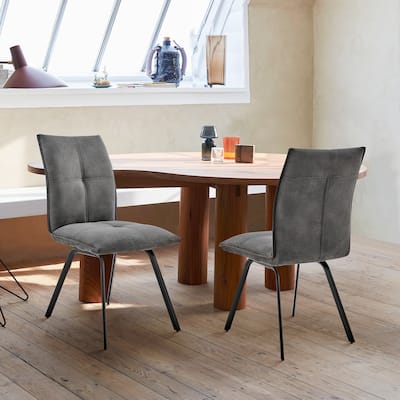 Rylee Dining Room Accent Chair in Blue Fabric and Black Finish - Set of 2