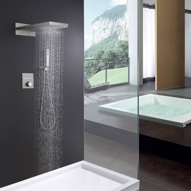 Wall Mounted Thermostatic Multi-Function Shower System With Rough-In Valve