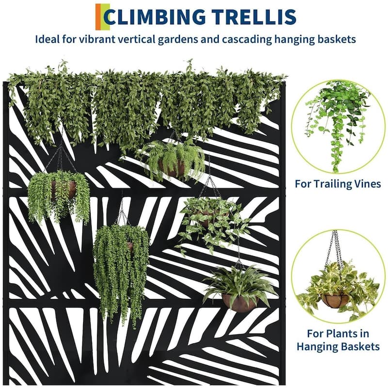 Metal Privacy Screen Planter Box, Raised Garden Bed for Climbing Plants, Veggies, Palm Leaf Style