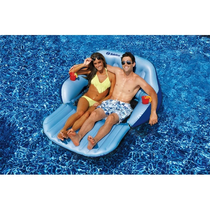 72-Inch Inflatable Blue Love Seat Swimming Pool Float with Convertible Foot Rest - 72"