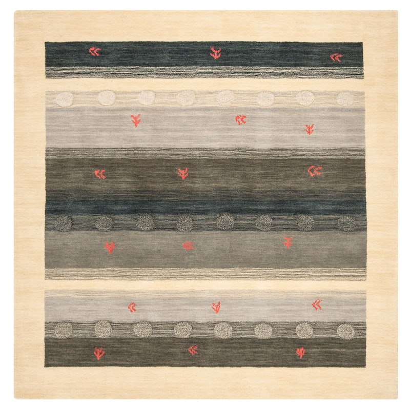 SAFAVIEH Handmade Himalaya Mosaic Modern Wool Rug - 6' Square - Cream/Blue