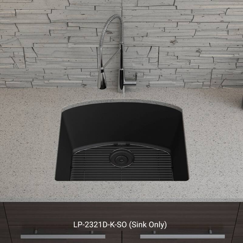 23 Inch Lexicon Platinum Quartz Composite Drop-in Undermount D-Shaped Single Bowl Galaxy Black Kitchen Sink LP-2321D-K-SO