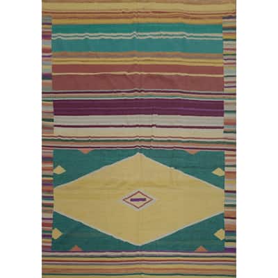 Hand Woven Oriental 100% Wool Carpet Southwestern Tribal Multi-Colored Kilim Area Rug - 10' 1'' X 8' 3''