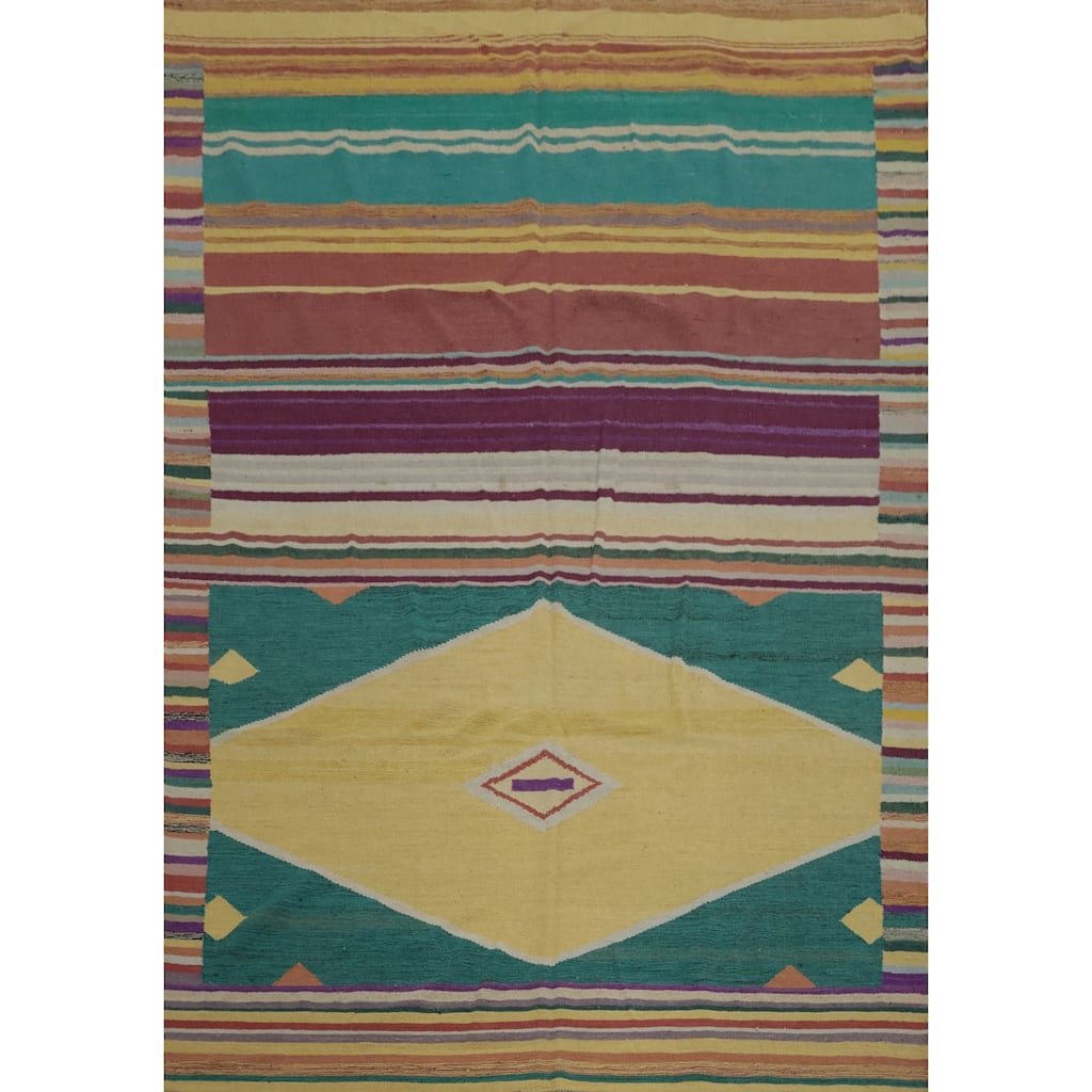 Hand Woven Oriental 100% Wool Carpet Southwestern Tribal Multi-Colored Kilim Area Rug - 10' 1'' X 8' 3''