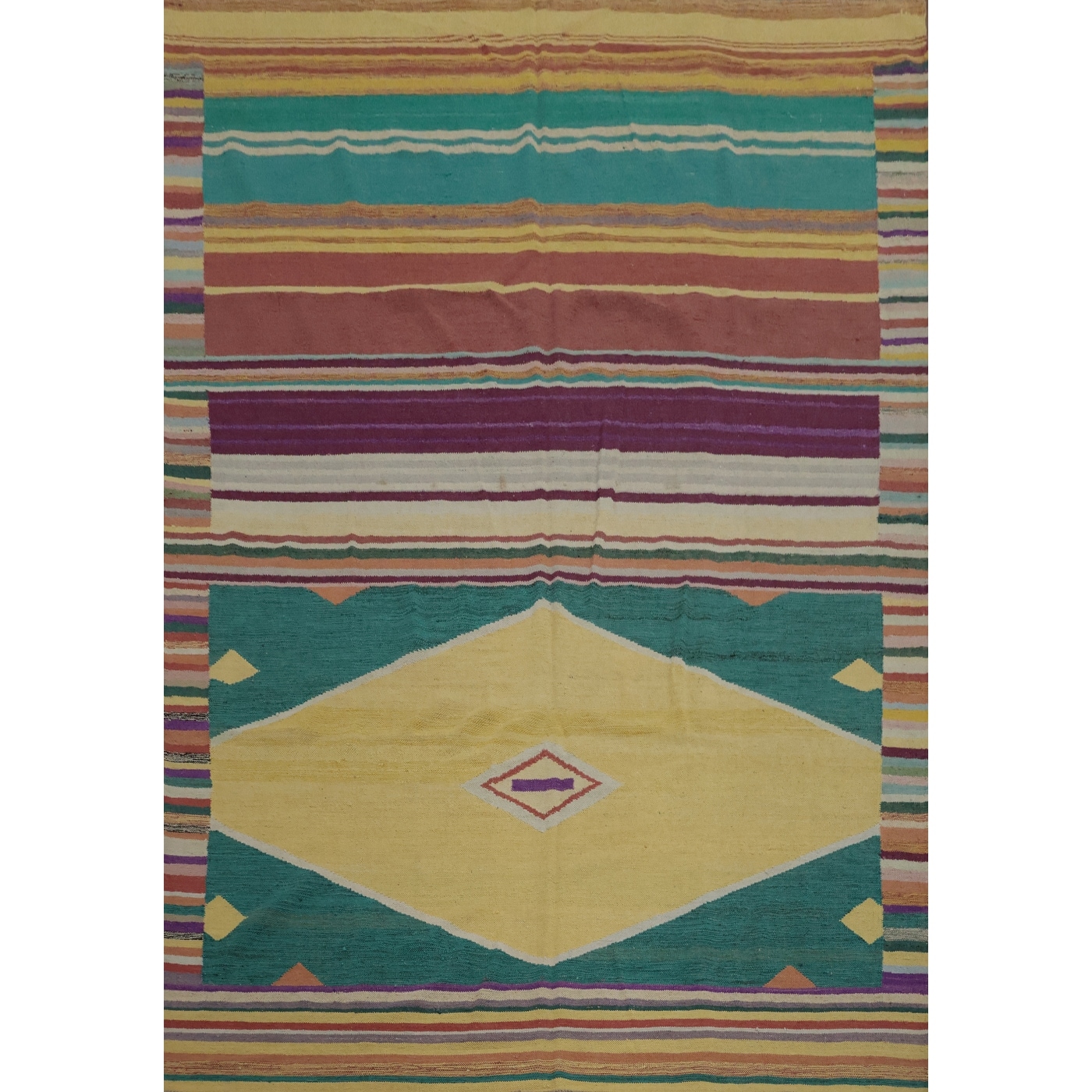 Hand Woven Oriental 100% Wool Carpet Southwestern Tribal Multi-Colored Kilim Area Rug - 10' 1'' X 8' 3''