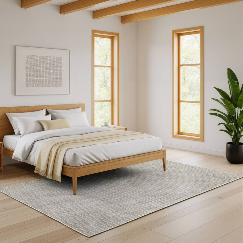 Style Haven Owen Modern Geometric Lines Area Rug - Grey/ Beige - 6'7" x 9'6"