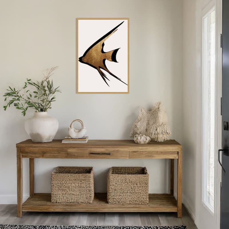 Beige Fish by Eins Kubistika Framed Canvas Wall Art Print - Sylvie Bright Gold