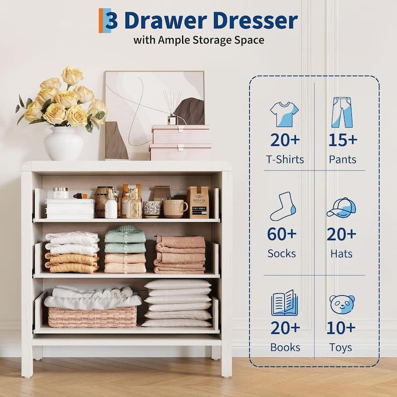 Modern 3 Drawer Dresser with Large Drawers for Bedroom, Living Room