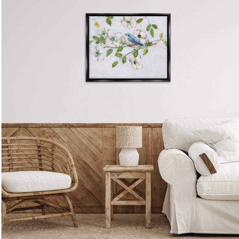 Stupell Bluebird on Dogwood Branch Framed Floater Canvas Wall Art Design By Sally Swatland
