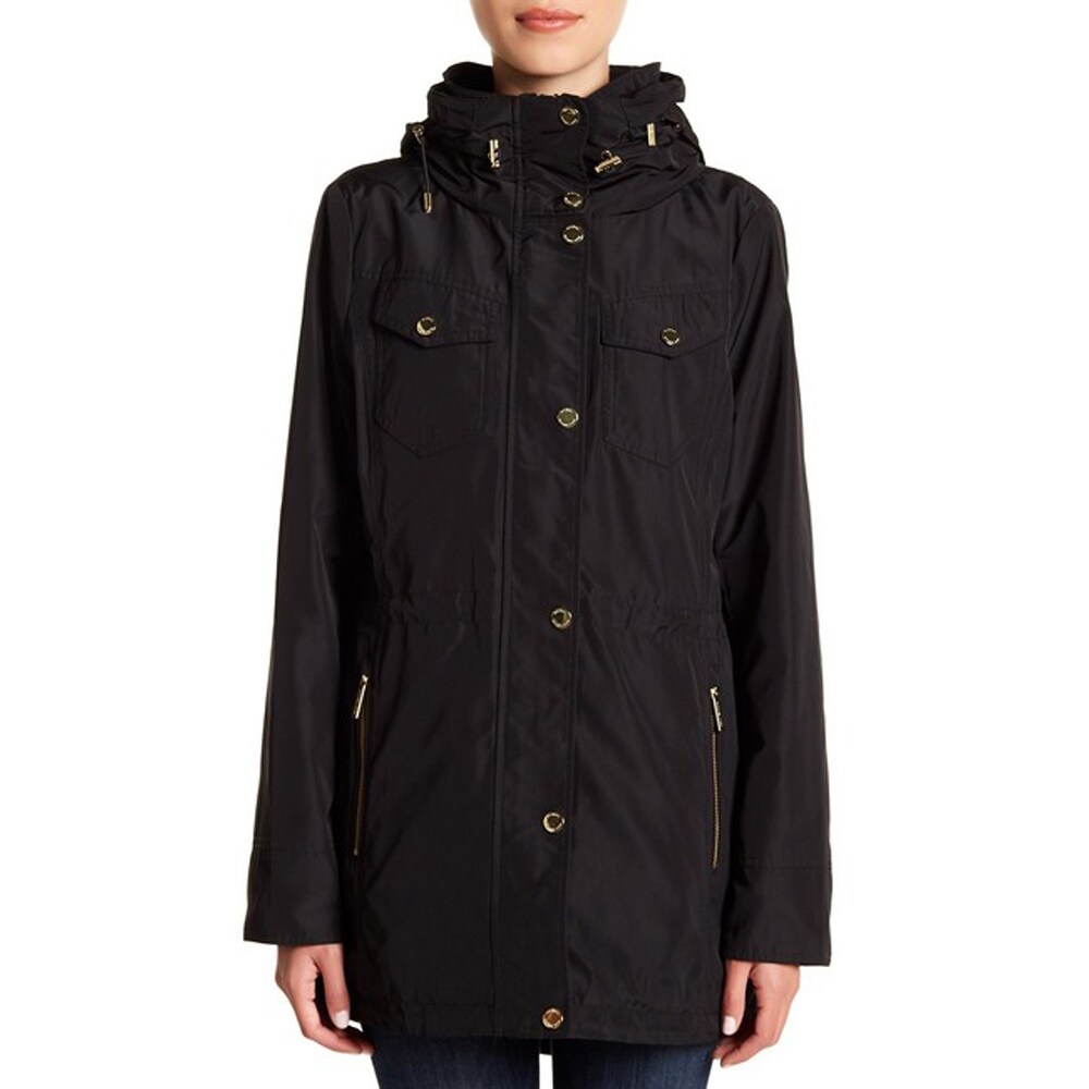 michael kors missy snap & zip front hooded raincoat
