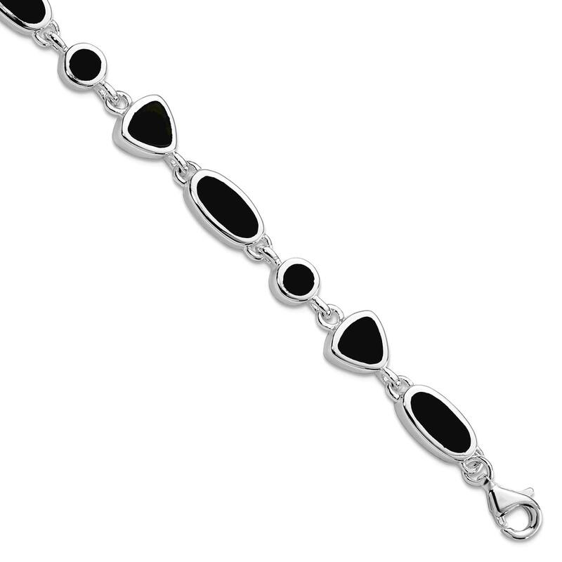 Curata 925 Sterling Silver Polished Open back Fancy Lobster Closure Simulated Onyx Bracelet 8 Inch Lobster Claw