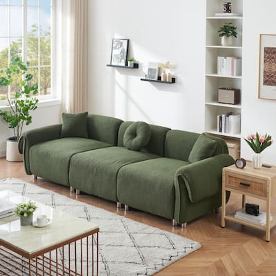 Green Teddy Velvet 3-seater Sofa with Pillows