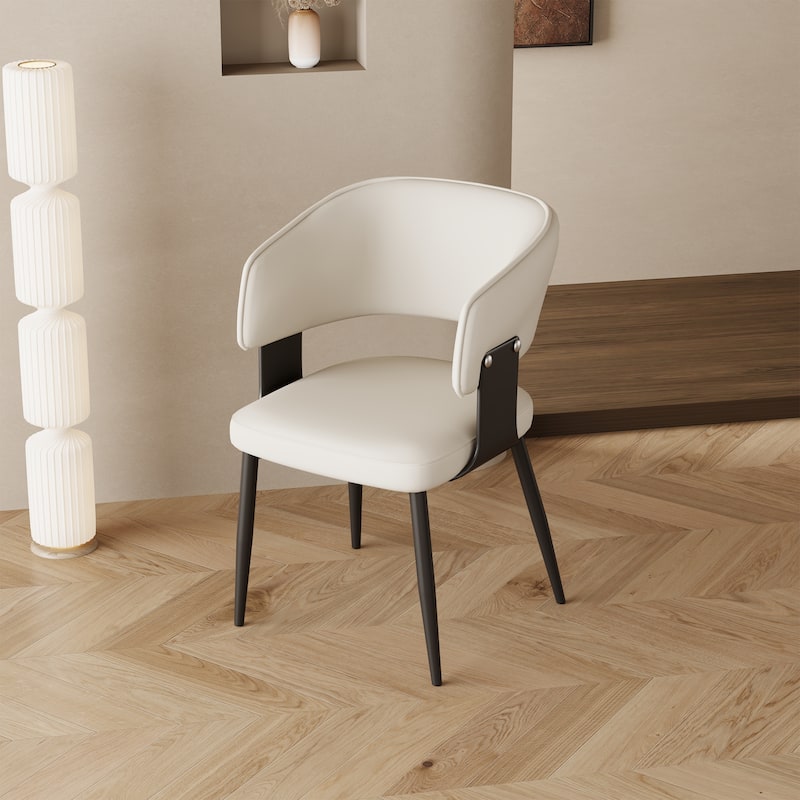 Modern Faux Leather Dining Chair, 2 pieces, Stainless steel legs, White