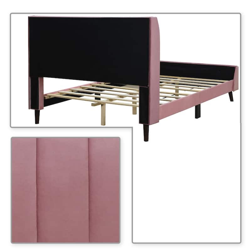 Classic Velvet Upholstered Platform Bed with Centre Support Legs